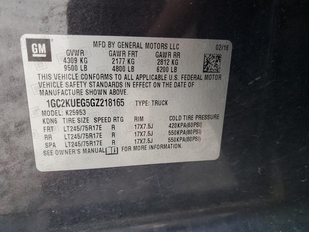 2016 Chevrolet Silverado K2500 Heavy Duty VIN: 1GC2KUEG5GZ218165 Lot: 82122175