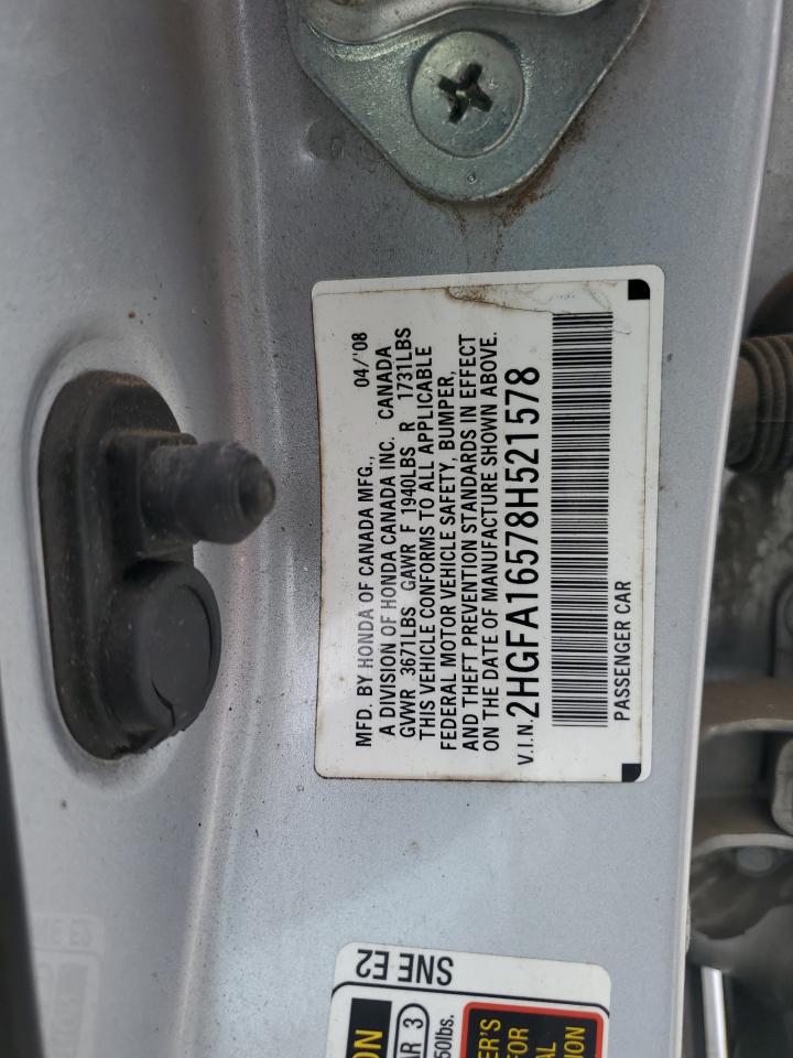 2008 Honda Civic Lx VIN: 2HGFA16578H521578 Lot: 71241235