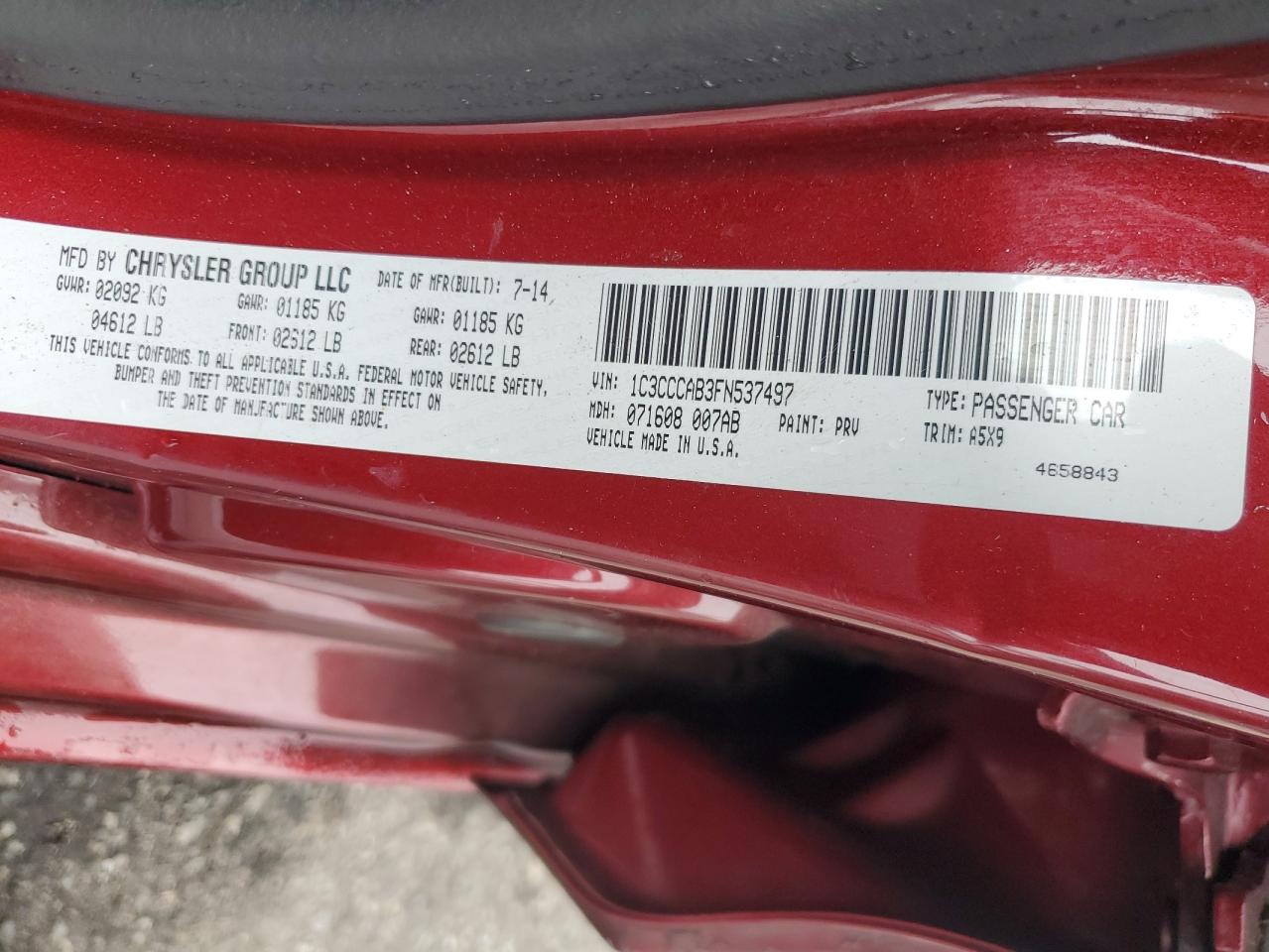 2015 Chrysler 200 Limited VIN: 1C3CCCAB3FN537497 Lot: 83939525