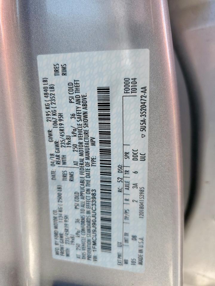 2018 Ford Escape Titanium VIN: 1FMCU9J90JUC33983 Lot: 84781415