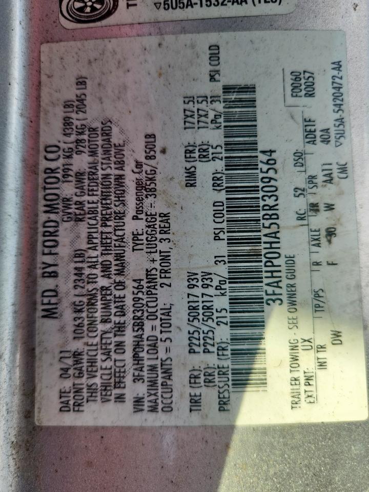 2011 Ford Fusion Se VIN: 3FAHP0HA5BR309564 Lot: 81231955