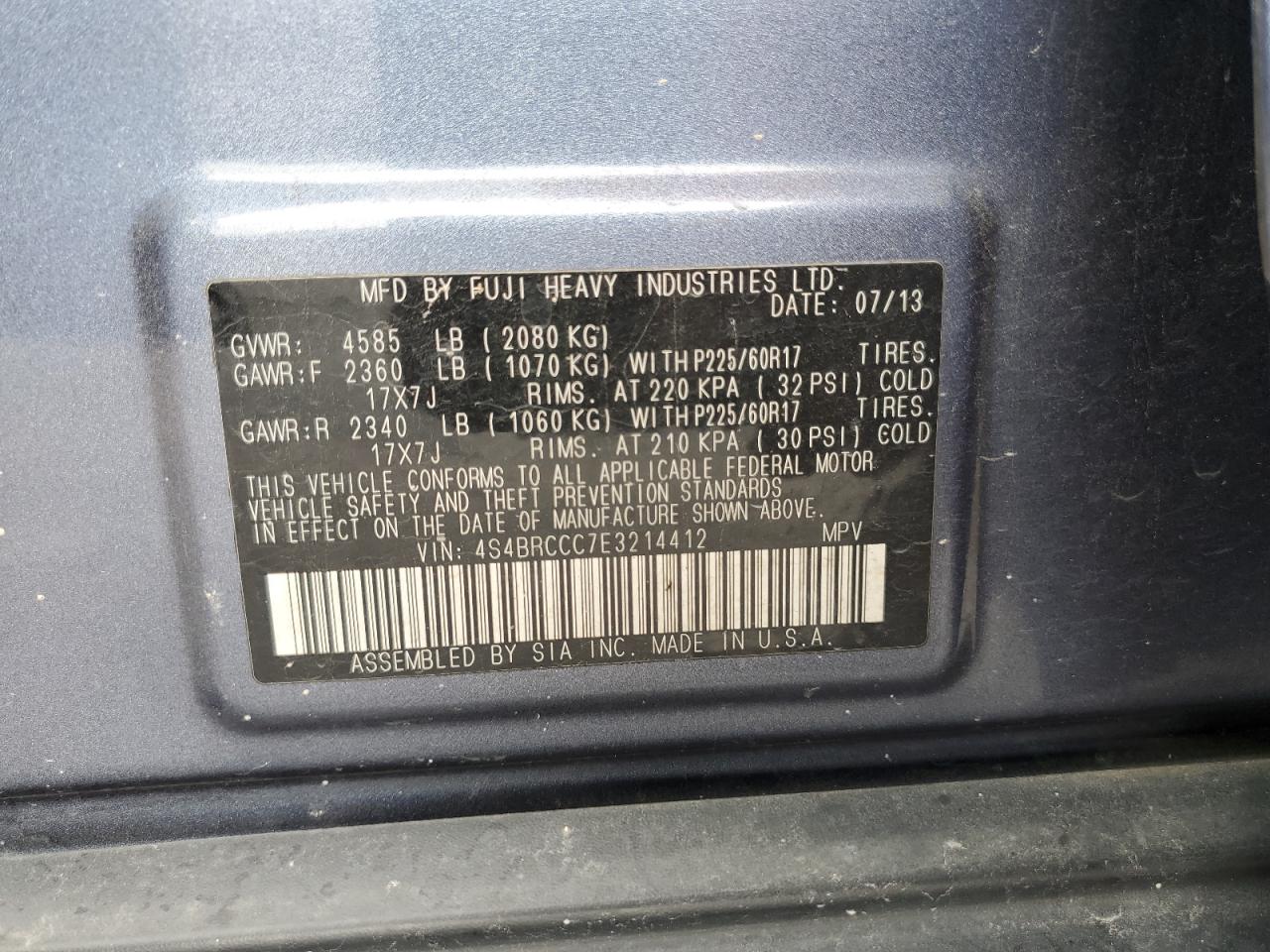 2014 Subaru Outback 2.5I Premium VIN: 4S4BRCCC7E3214412 Lot: 81762025