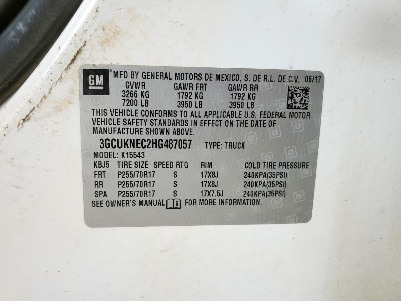 2017 Chevrolet Silverado K1500 VIN: 3GCUKNEC2HG487057 Lot: 71512325