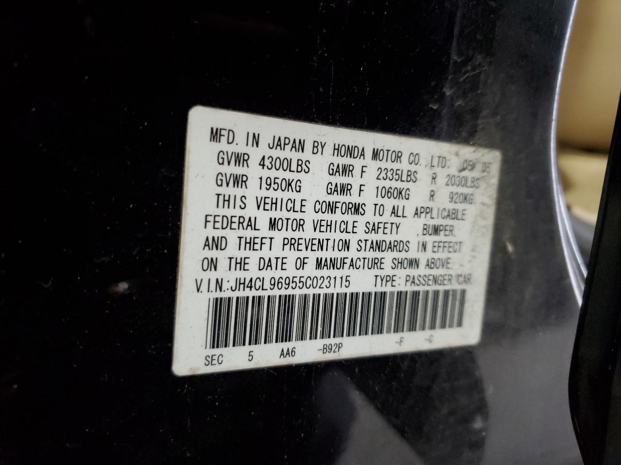 2005 Acura Tsx VIN: JH4CL96955C023115 Lot: 84296655