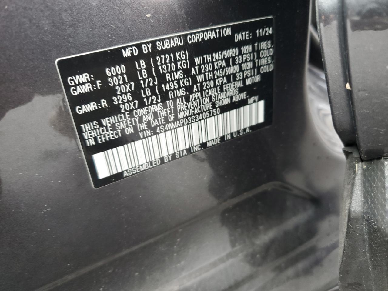 2025 Subaru Ascent Limited VIN: 4S4WMAPD3S3405750 Lot: 71514095