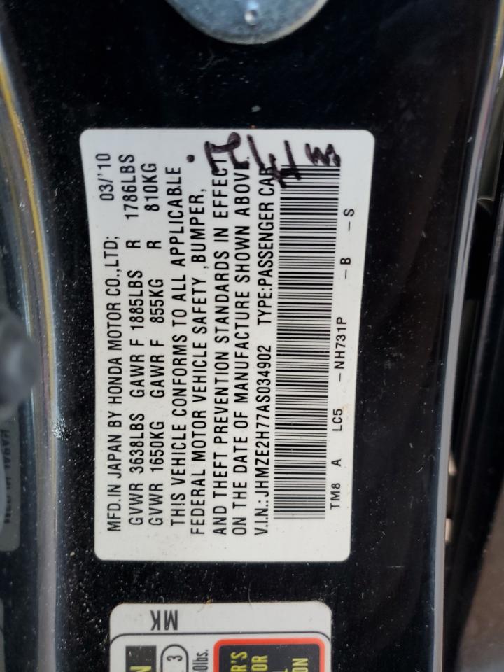 2010 Honda Insight Ex VIN: JHMZE2H77AS034902 Lot: 71927365