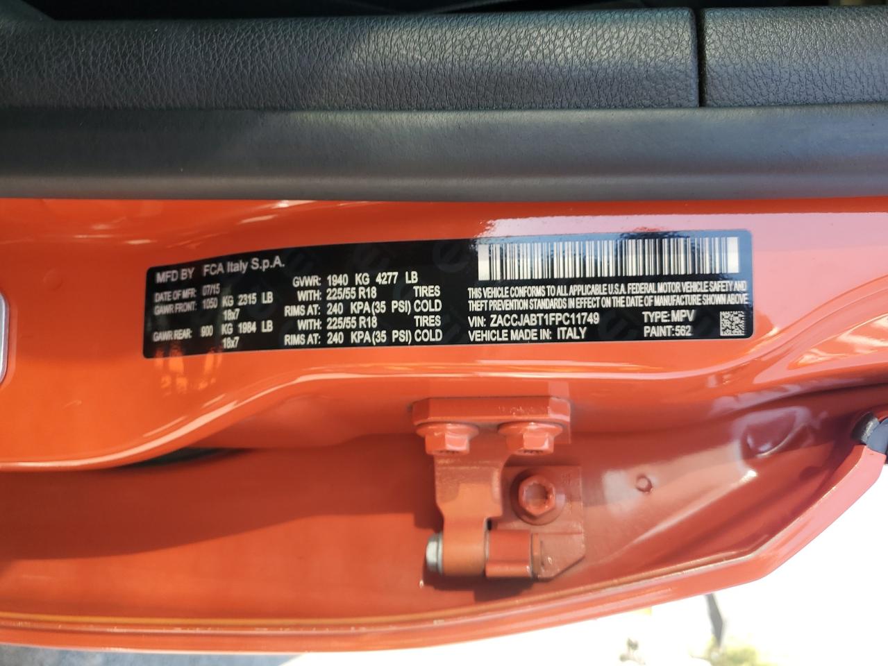 2015 Jeep Renegade Latitude VIN: ZACCJABT1FPC11749 Lot: 80333315