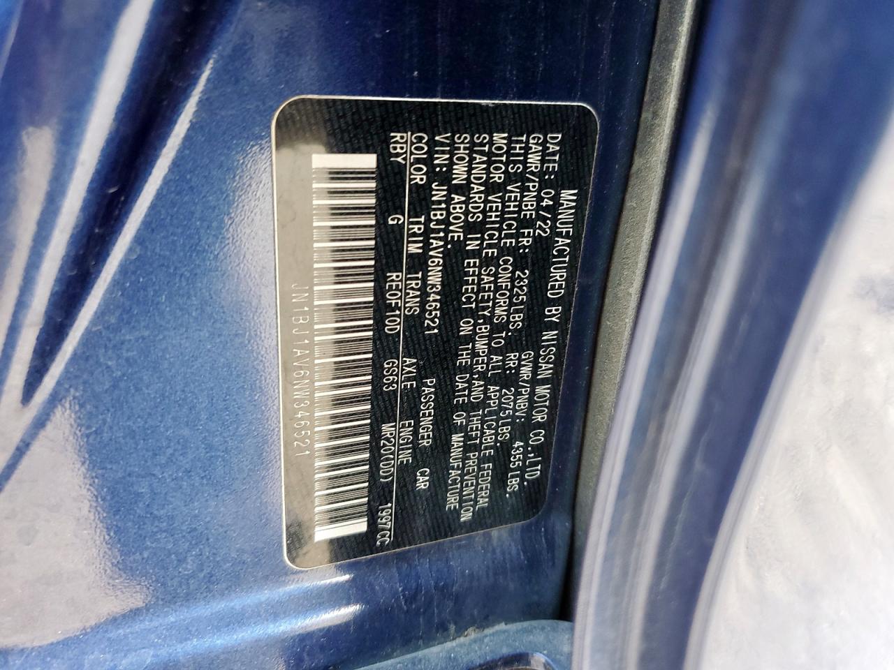 2022 Nissan Rogue Sport S VIN: JN1BJ1AV6NW346521 Lot: 84282435