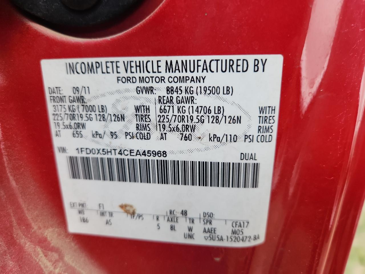 2012 Ford F550 Super Duty VIN: 1FD0X5HT4CEA45968 Lot: 70903135