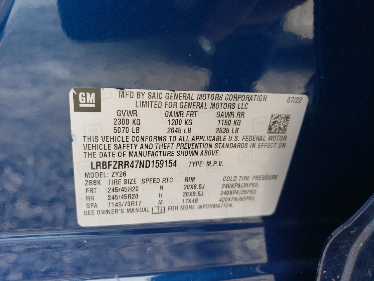 2022 Buick Envision Avenir VIN: LRBFZRR47ND159154 Lot: 83998035