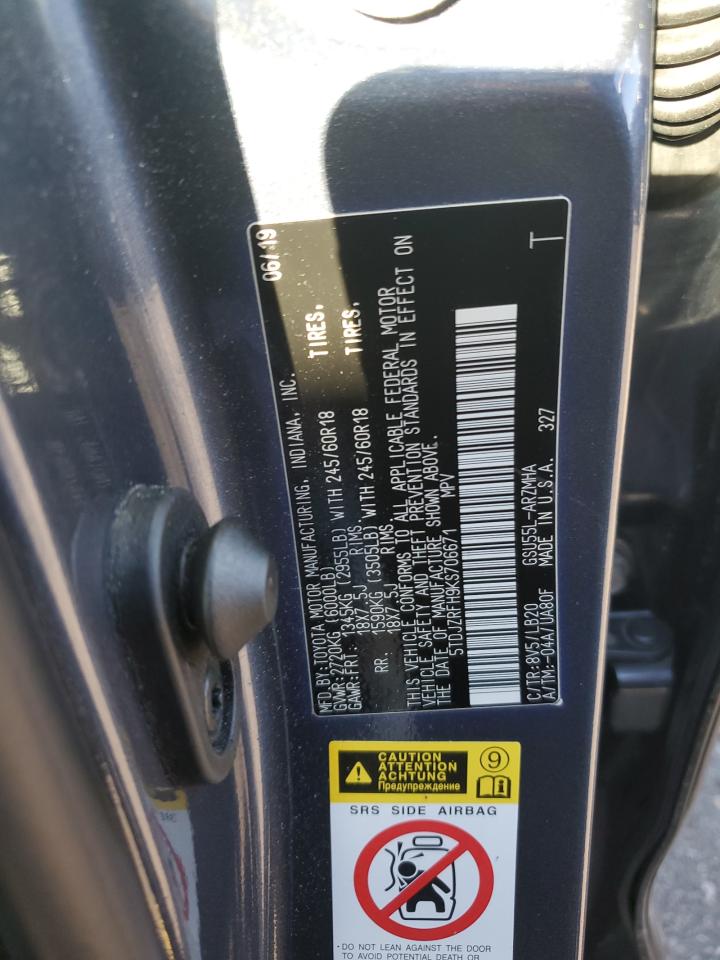 2019 Toyota Highlander Se VIN: 5TDJZRFH9KS706671 Lot: 81018245