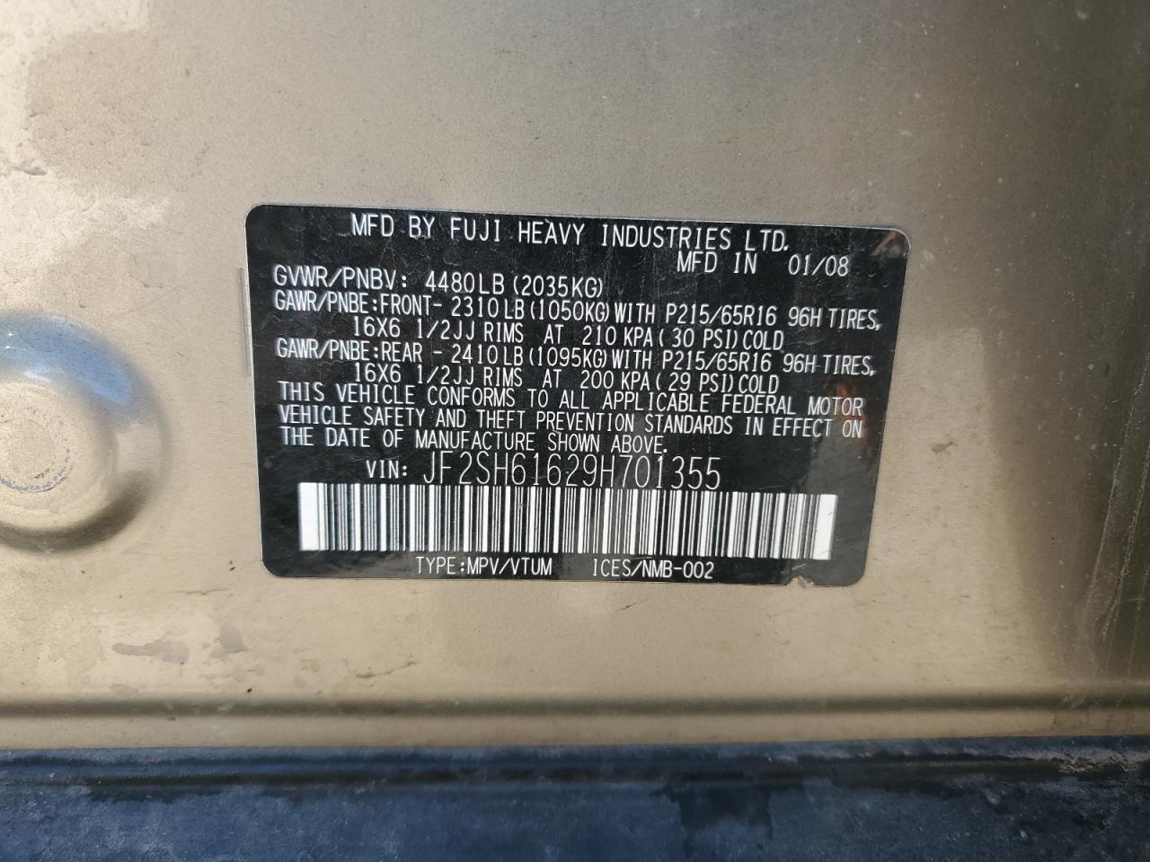 2009 Subaru Forester 2.5X VIN: JF2SH61629H701355 Lot: 81694455