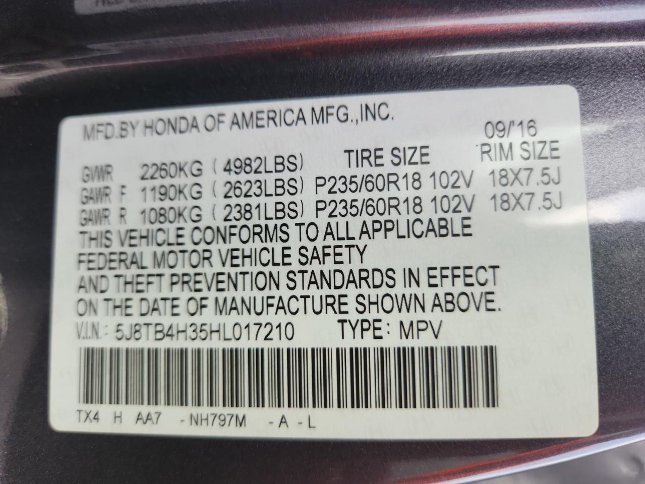 2017 Acura Rdx VIN: 5J8TB4H35HL017210 Lot: 80116365