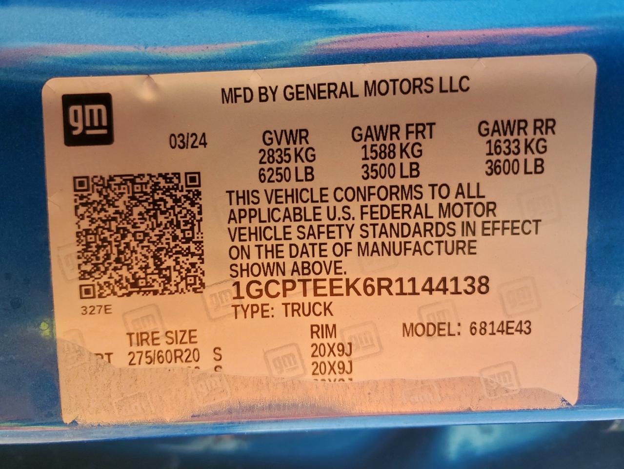 2024 Chevrolet Colorado Trail Boss VIN: 1GCPTEEK6R1144138 Lot: 81446585