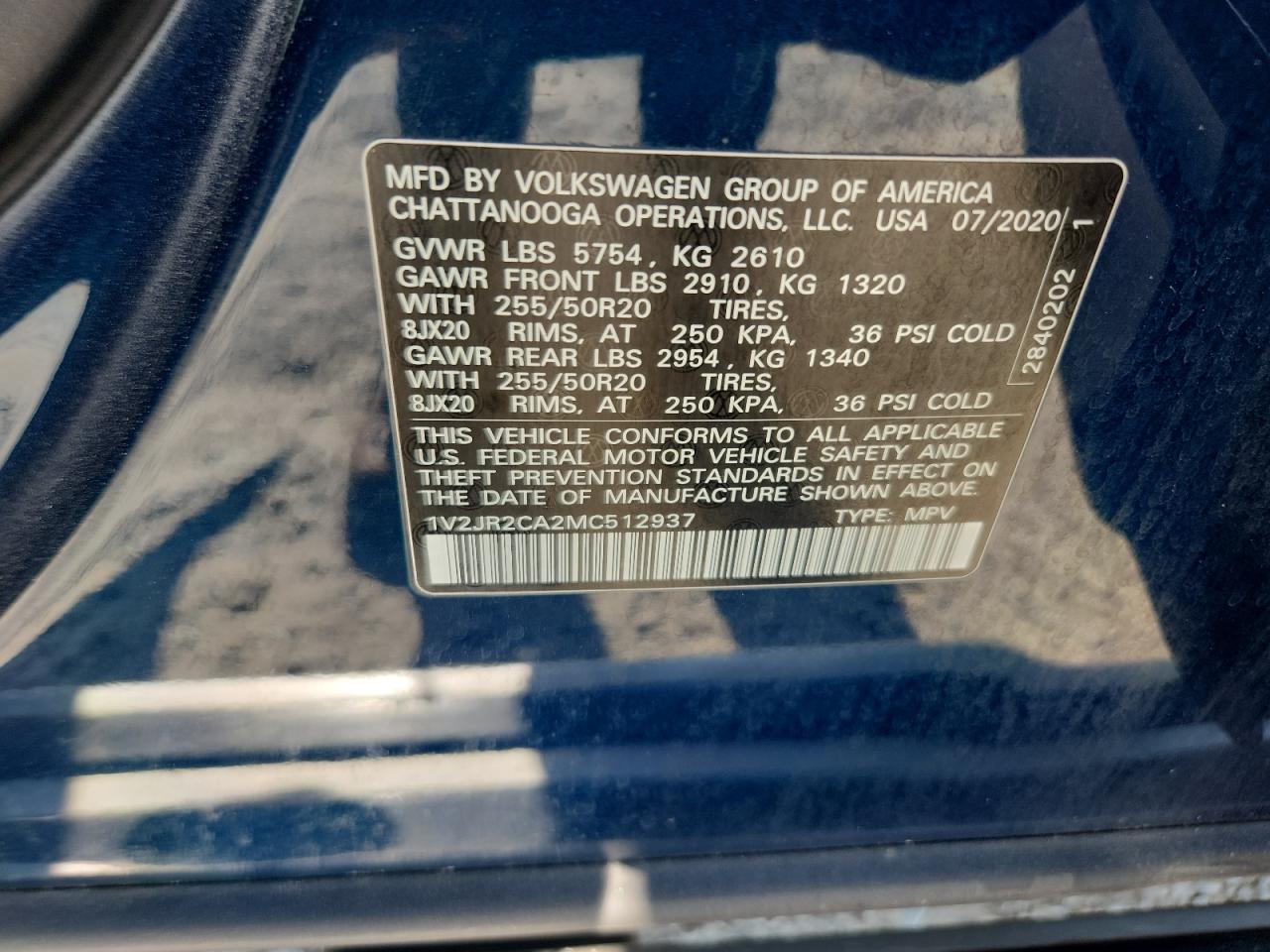 2021 Volkswagen Atlas Se VIN: 1V2JR2CA2MC512937 Lot: 71415415