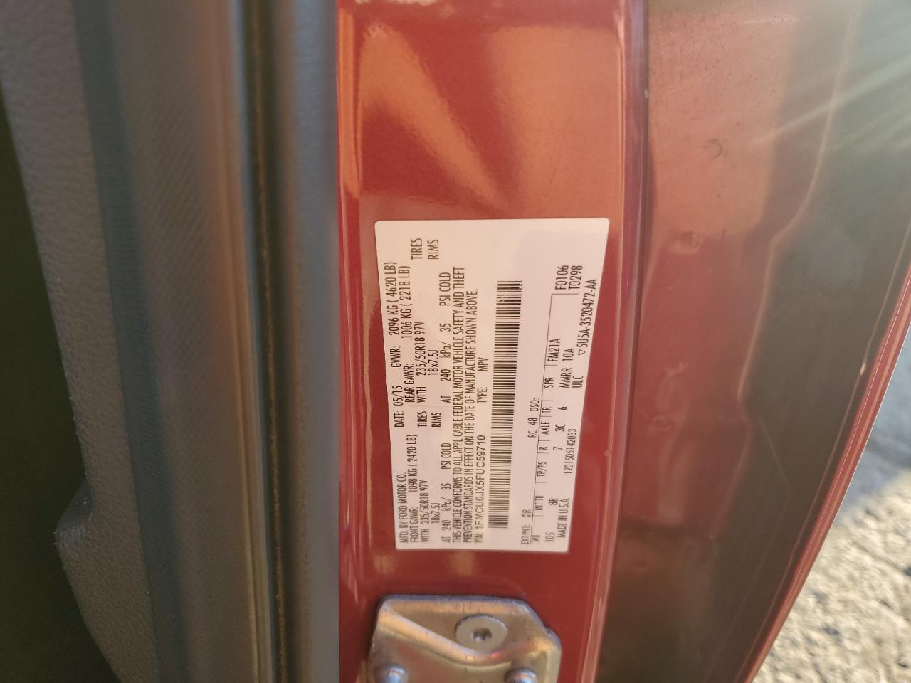 2015 Ford Escape Titanium VIN: 1FMCU0JX5FUC59710 Lot: 81941075