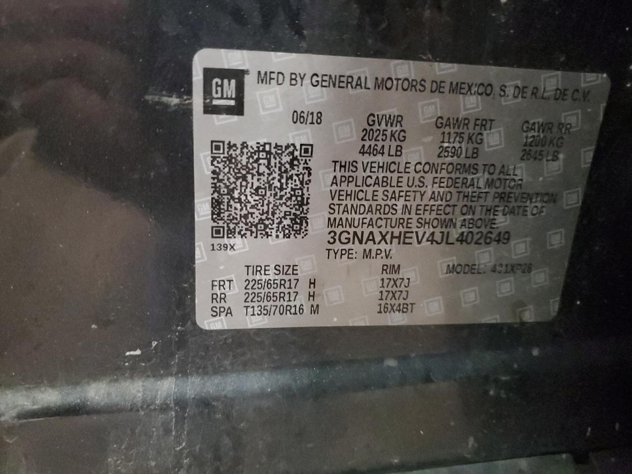 2018 Chevrolet Equinox Ls VIN: 3GNAXHEV4JL402649 Lot: 71242965