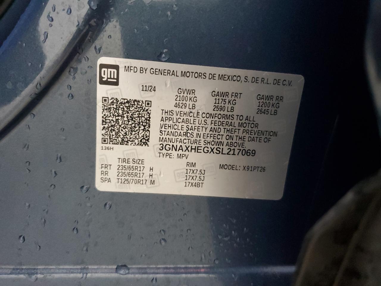 2025 Chevrolet Equinox Lt VIN: 3GNAXHEGXSL217069 Lot: 84773555