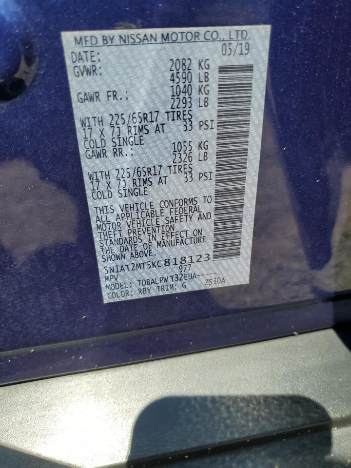 2019 Nissan Rogue S VIN: 5N1AT2MT5KC818123 Lot: 71831565