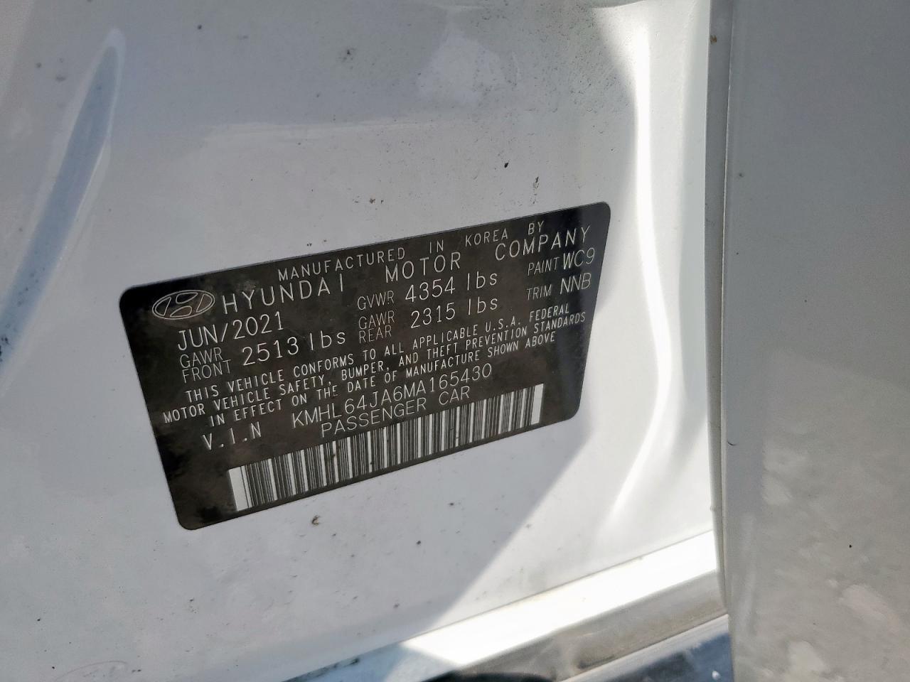 2021 Hyundai Sonata Sel VIN: KMHL64JA6MA165430 Lot: 71225465