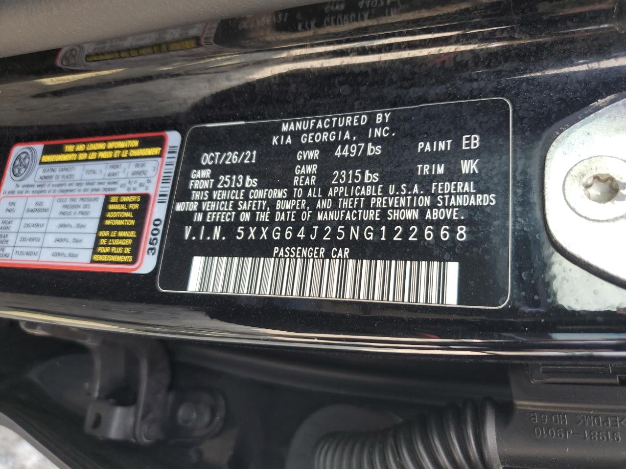 2022 Kia K5 Gt Line VIN: 5XXG64J25NG122668 Lot: 81210955