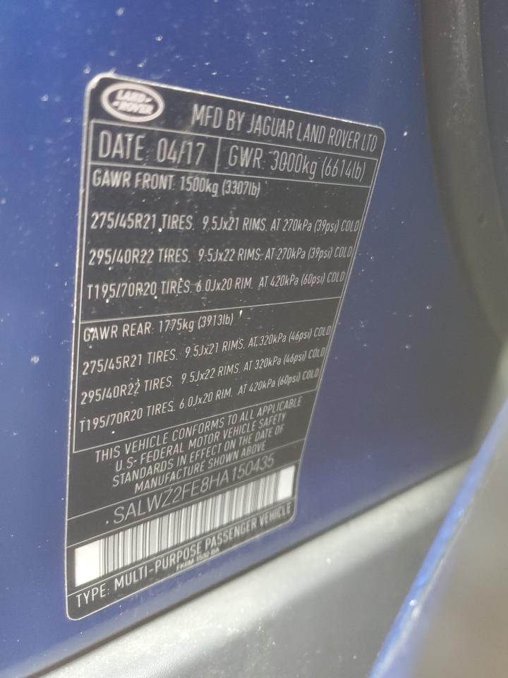 2017 Land Rover Range Rover Sport Svr VIN: SALWZ2FE8HA150435 Lot: 81871675