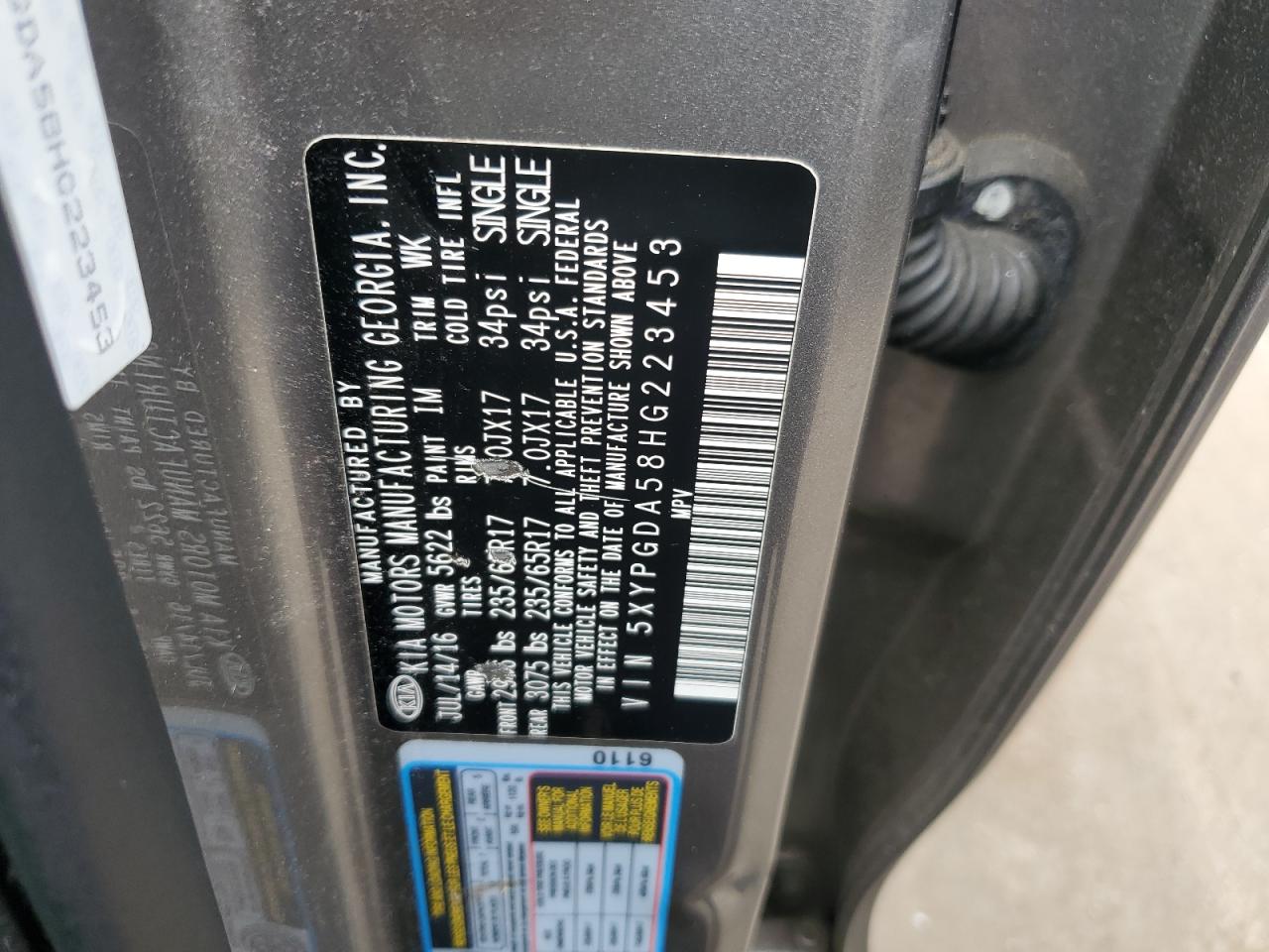 2017 Kia Sorento Lx VIN: 5XYPGDA58HG223453 Lot: 81396705