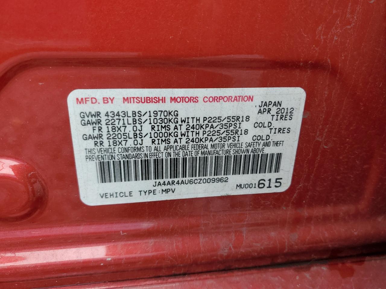 2012 Mitsubishi Outlander Sport Se VIN: JA4AR4AU6CZ009962 Lot: 81293795