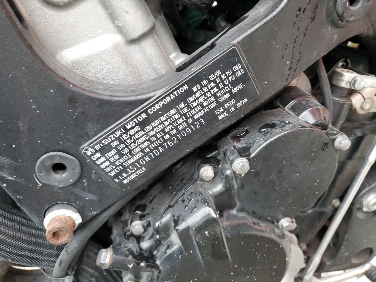2006 Suzuki Gsx-R600 K6 VIN: JS1GN7DA762109123 Lot: 81604175