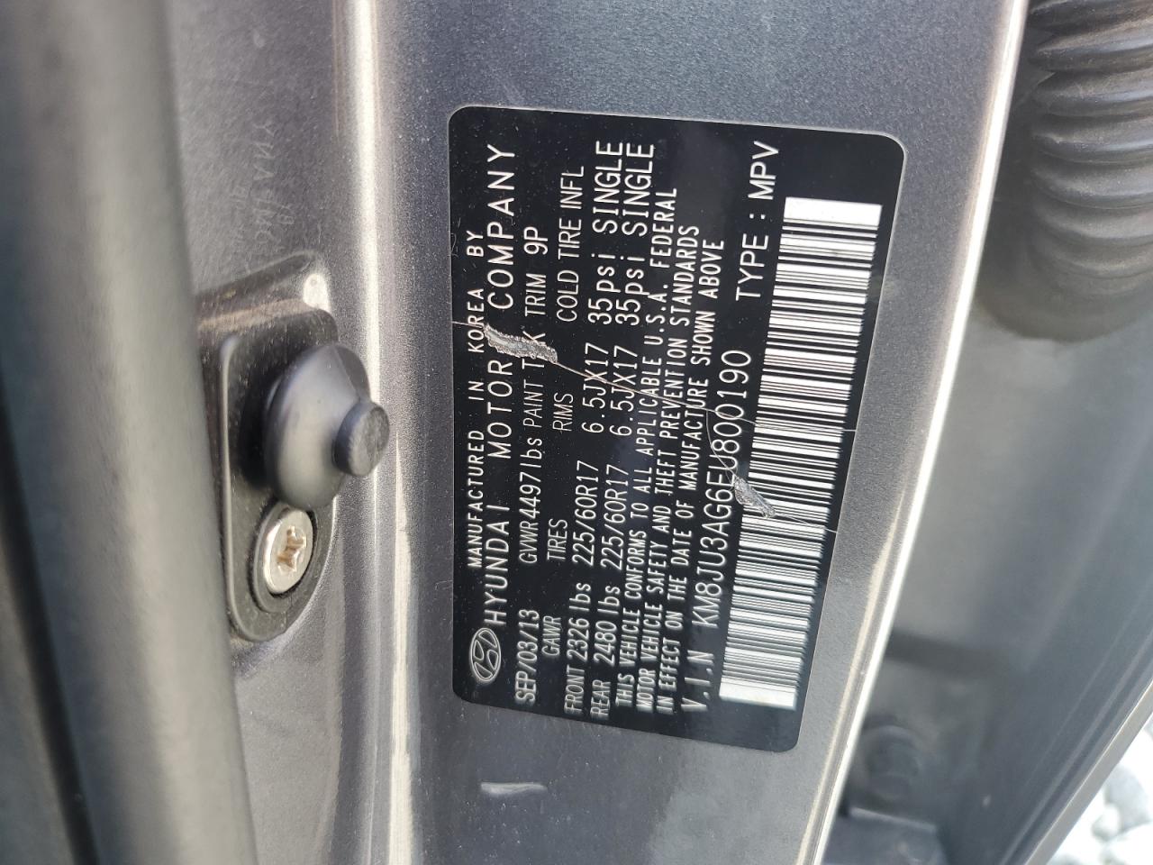 2014 Hyundai Tucson Gls VIN: KM8JU3AG6EU800190 Lot: 71431395