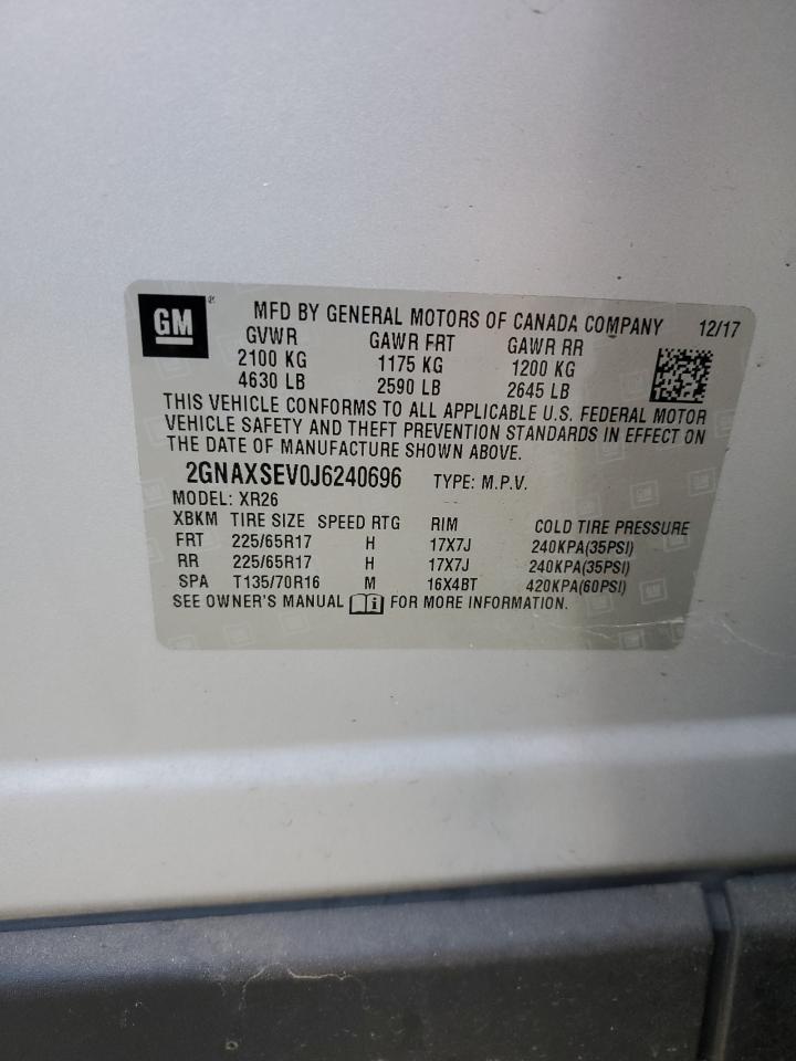 2018 Chevrolet Equinox Lt VIN: 2GNAXSEV0J6240696 Lot: 80216515