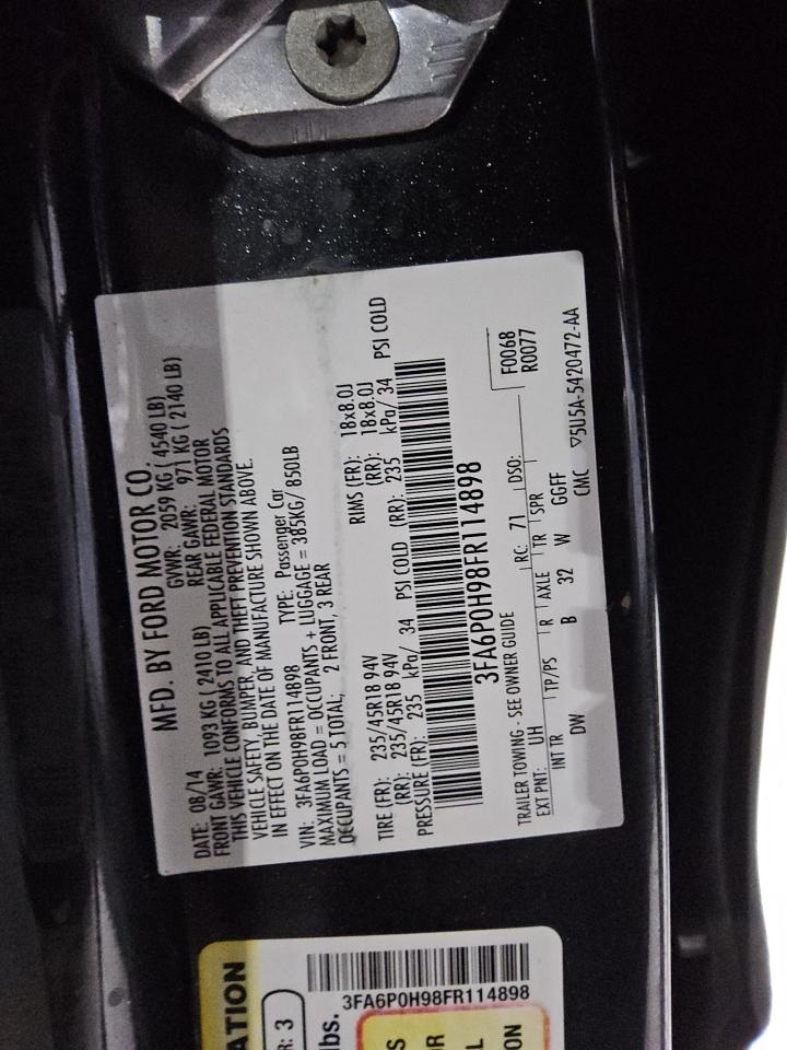 2015 Ford Fusion Se VIN: 3FA6P0H98FR114898 Lot: 69507305