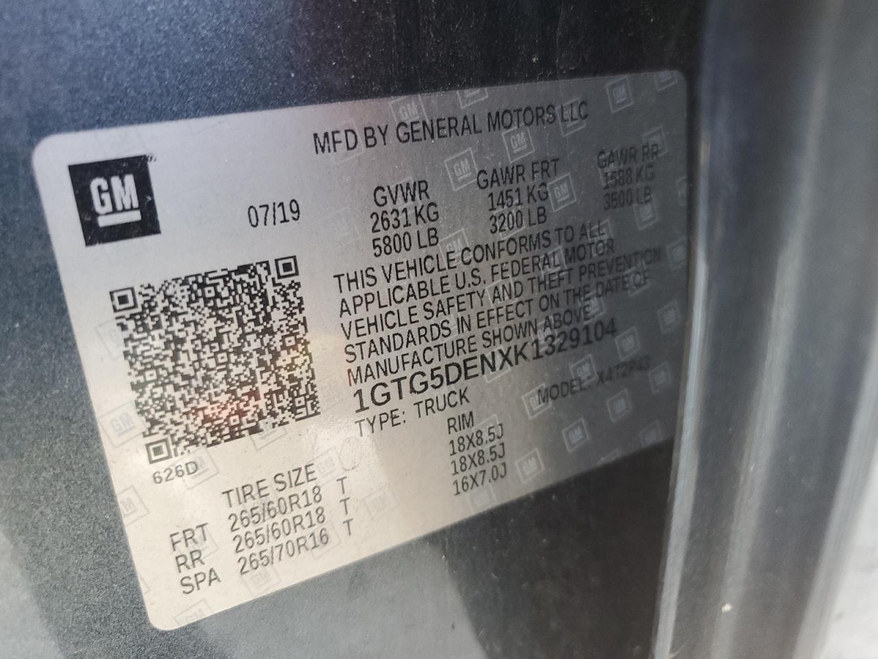 2019 GMC Canyon Slt VIN: 1GTG5DENXK1329104 Lot: 81260615