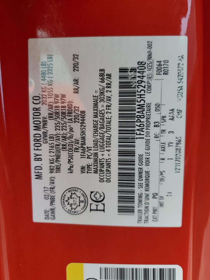 2017 Ford Mustang VIN: 1FA6P8AM5H5294408 Lot: 81370015