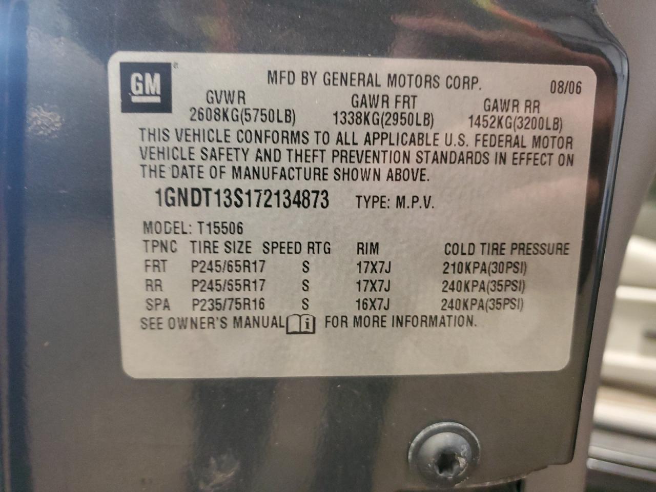 2007 Chevrolet Trailblazer Ls VIN: 1GNDT13S172134873 Lot: 80960815