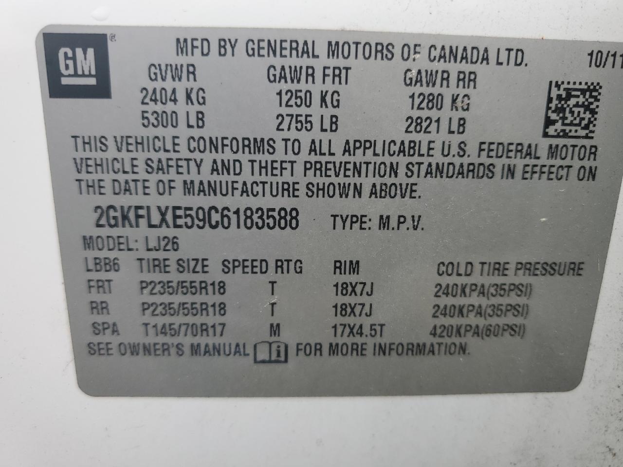 2012 GMC Terrain Slt VIN: 2GKFLXE59C6183588 Lot: 82155045