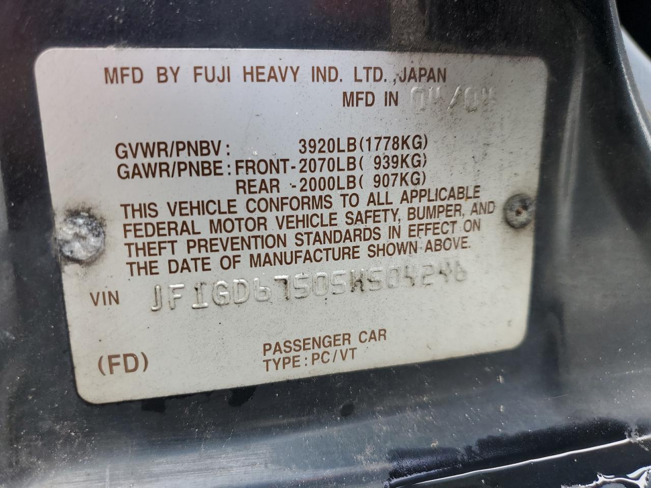 2005 Subaru Impreza Rs VIN: JF1GD67505H504246 Lot: 81477755