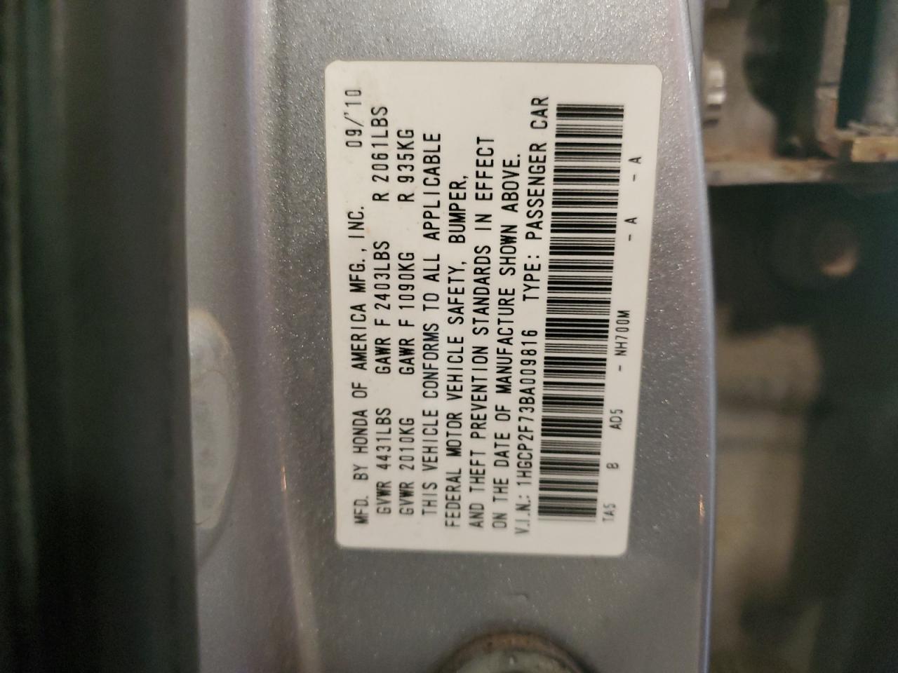 2011 Honda Accord Ex VIN: 1HGCP2F73BA009816 Lot: 80027075