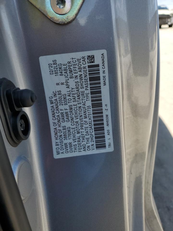 2020 Honda Civic Si VIN: 2HGFC3A5XLH751735 Lot: 80450425