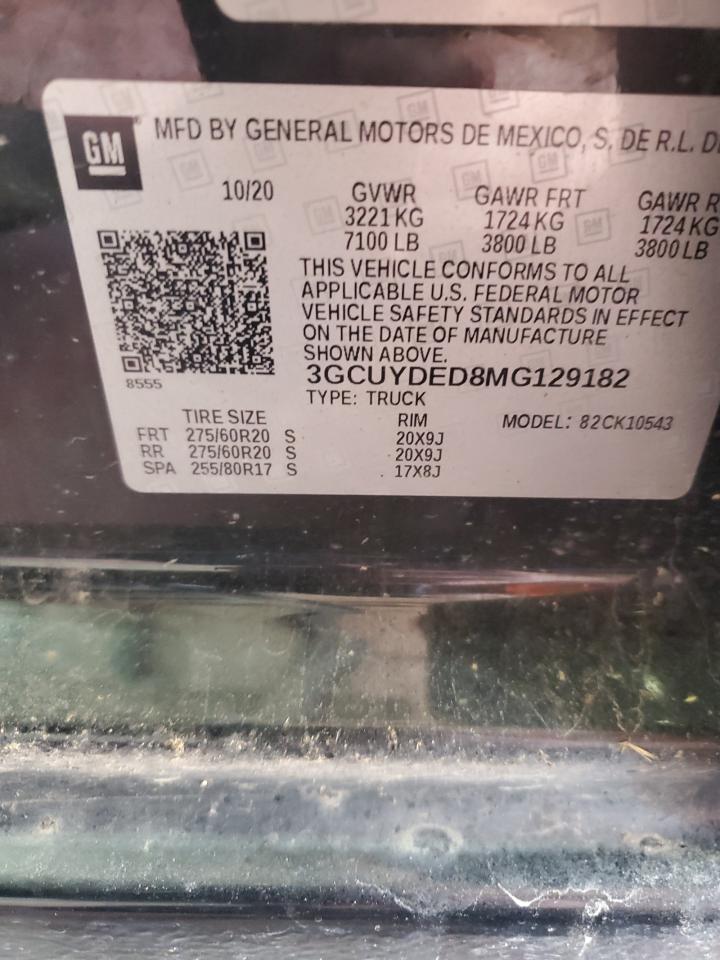 2021 Chevrolet Silverado K1500 Lt VIN: 3GCUYDED8MG129182 Lot: 71823275