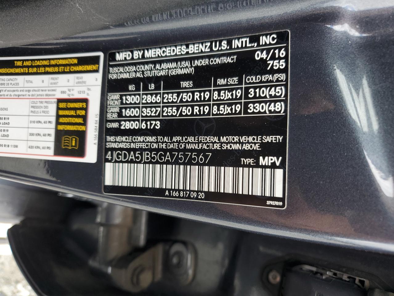 2016 Mercedes-Benz Gle 350 VIN: 4JGDA5JB5GA757567 Lot: 81756995