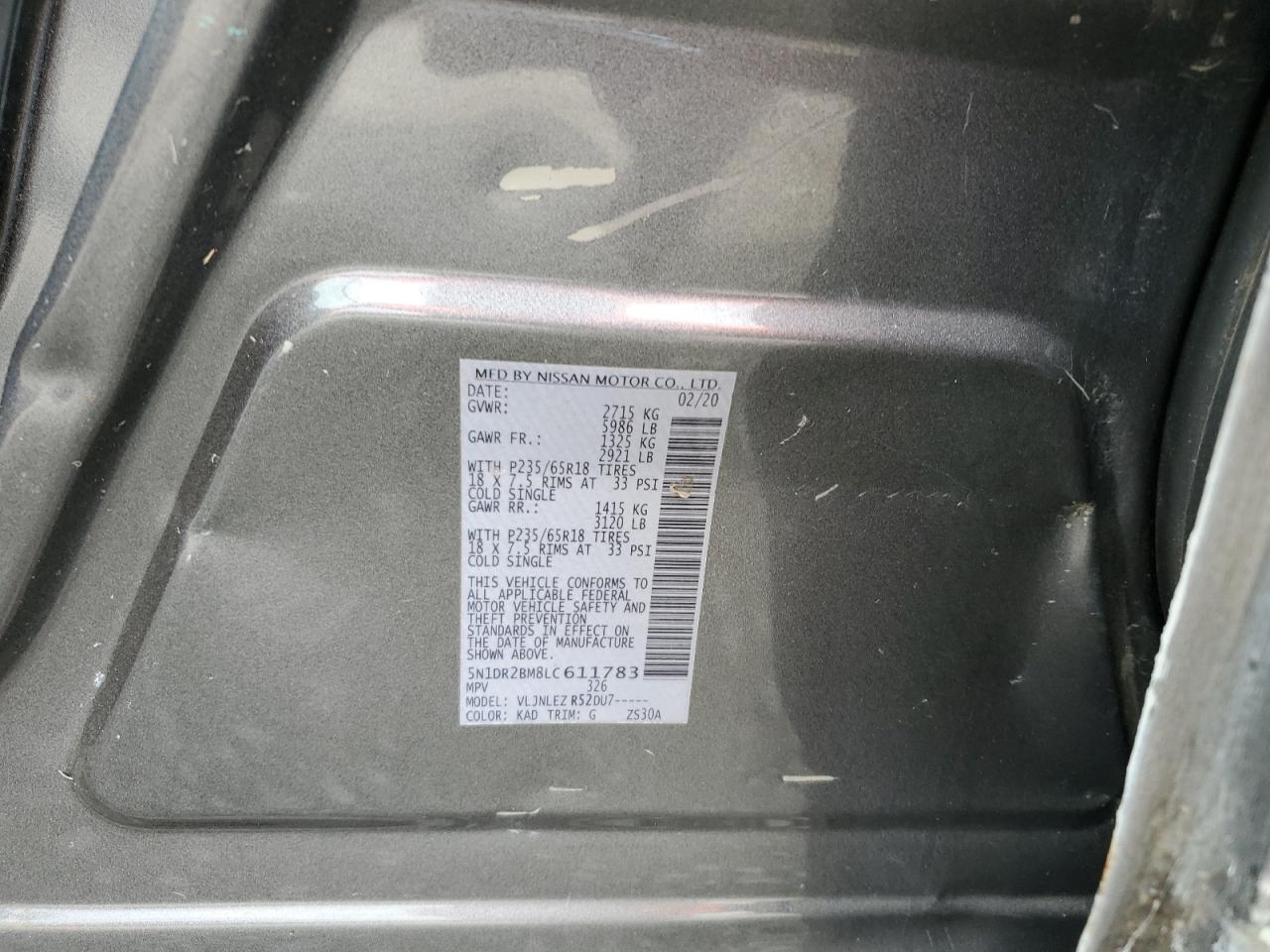 2020 Nissan Pathfinder Sv VIN: 5N1DR2BM8LC611783 Lot: 70227685