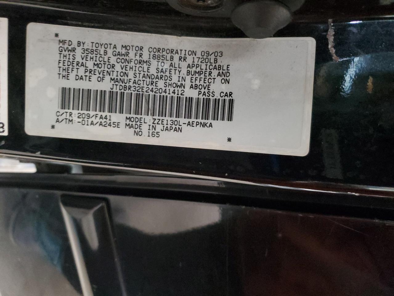 2004 Toyota Corolla Ce VIN: JTDBR32E242041412 Lot: 68892605