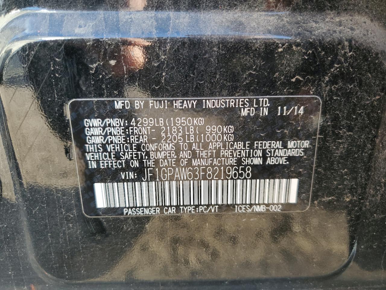 2015 Subaru Impreza Sport Limited VIN: JF1GPAW63F8219658 Lot: 84285585