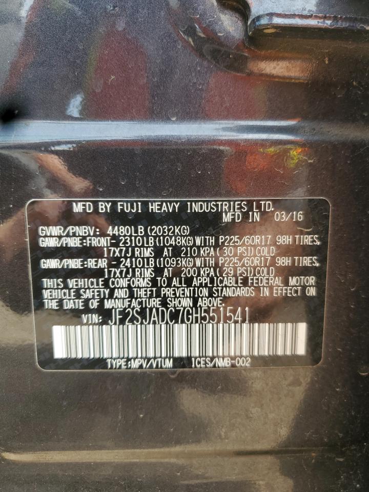 2016 Subaru Forester 2.5I Premium VIN: JF2SJADC7GH551541 Lot: 80028255