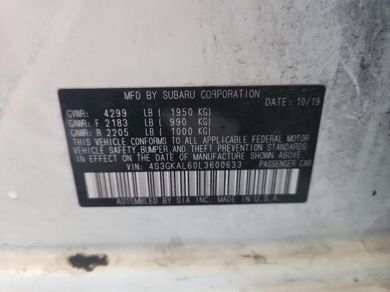 2020 Subaru Impreza Sport VIN: 4S3GKAL60L3600633 Lot: 71869665