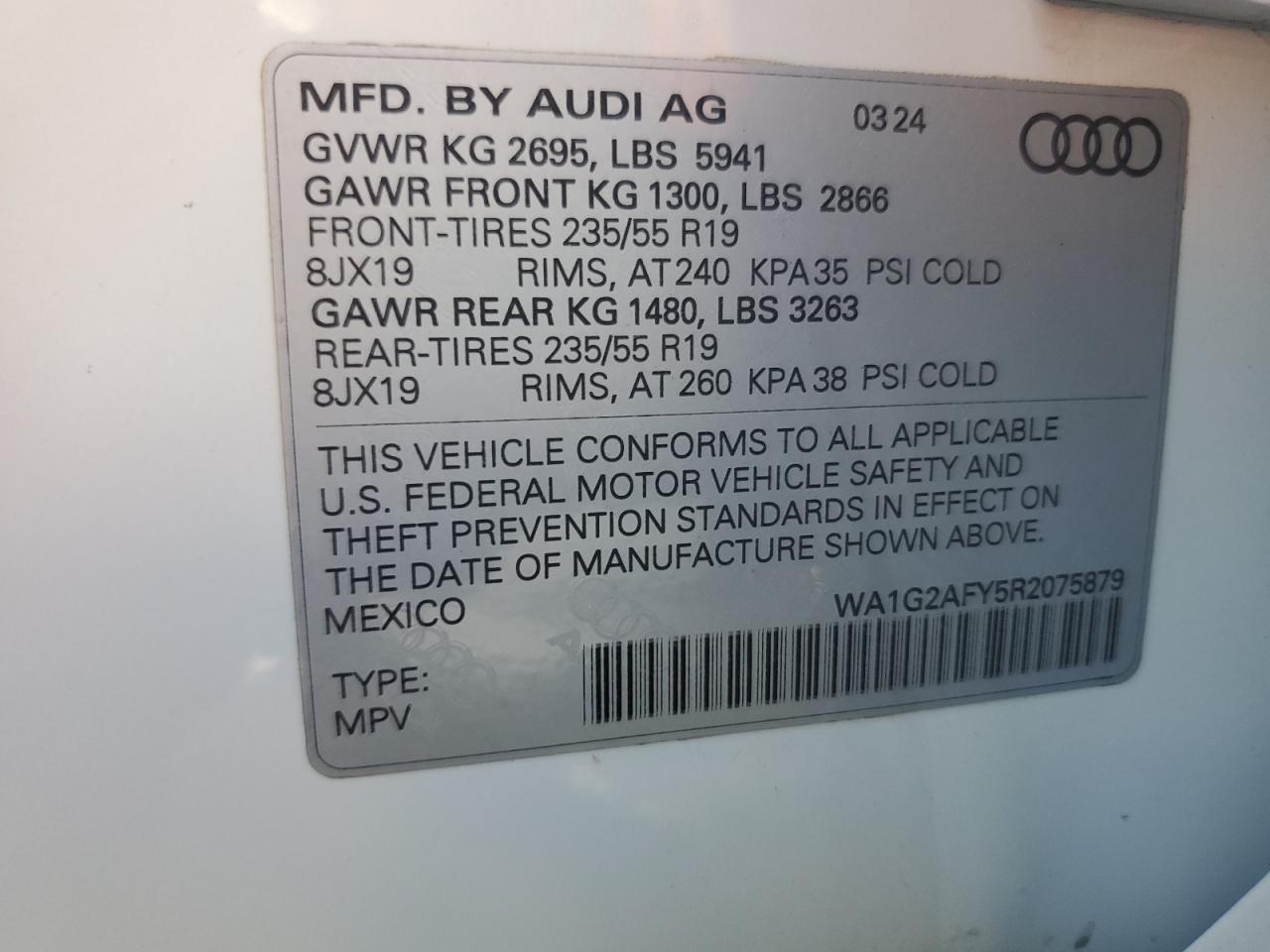 2024 Audi Q5 E Premium 55 VIN: WA1G2AFY5R2075879 Lot: 71729405