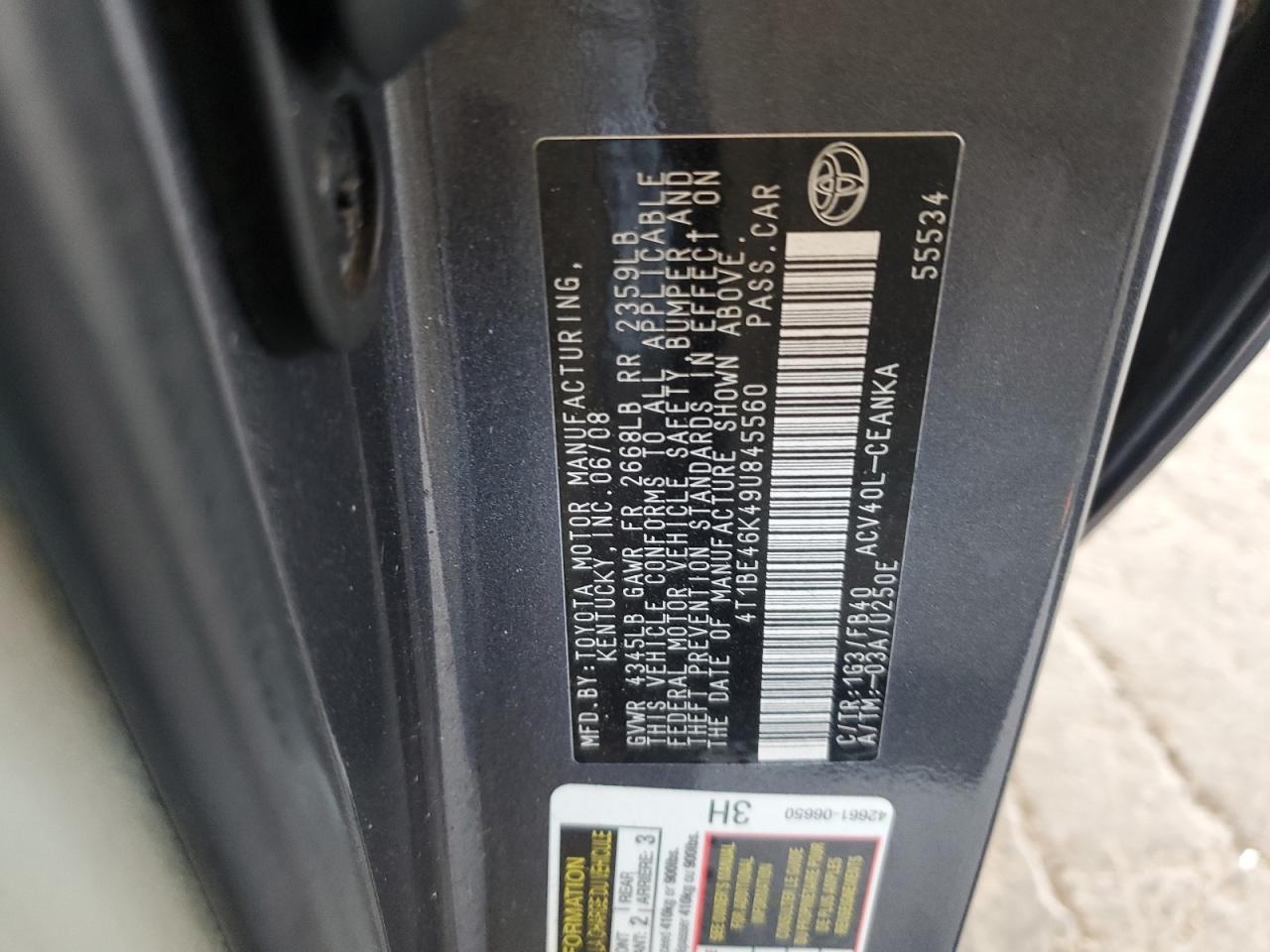 2009 Toyota Camry Base VIN: 4T1BE46K49U845560 Lot: 80720385