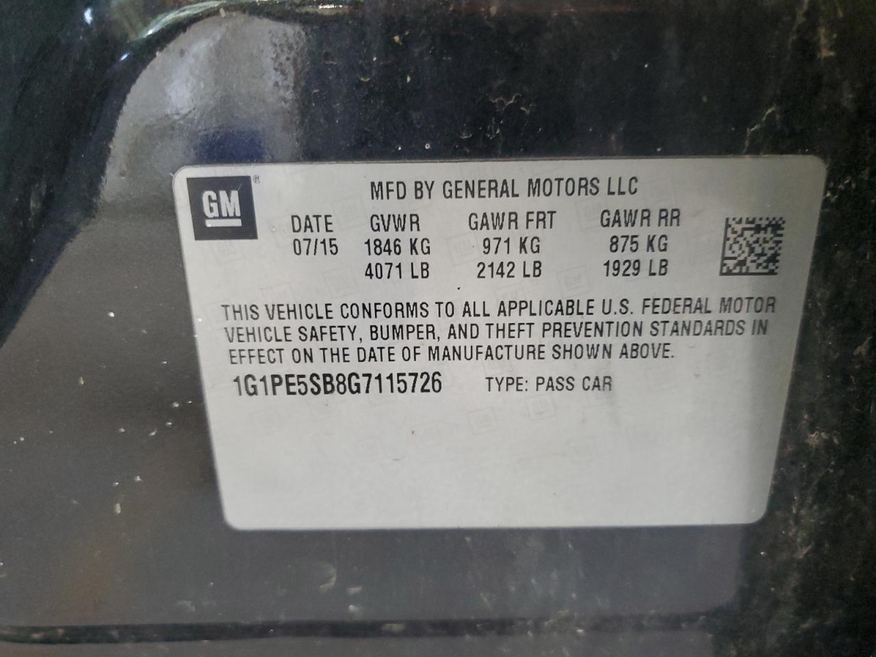 2016 Chevrolet Cruze Limited Lt VIN: 1G1PE5SB8G7115726 Lot: 82020065