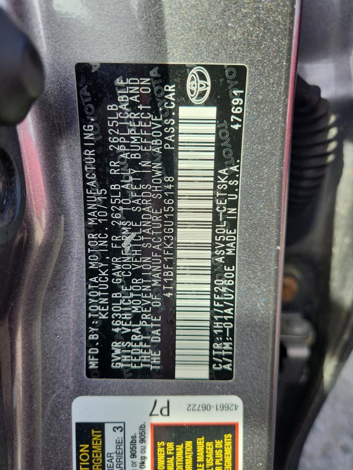 2016 Toyota Camry Le VIN: 4T1BF1FK3GU156148 Lot: 81400875